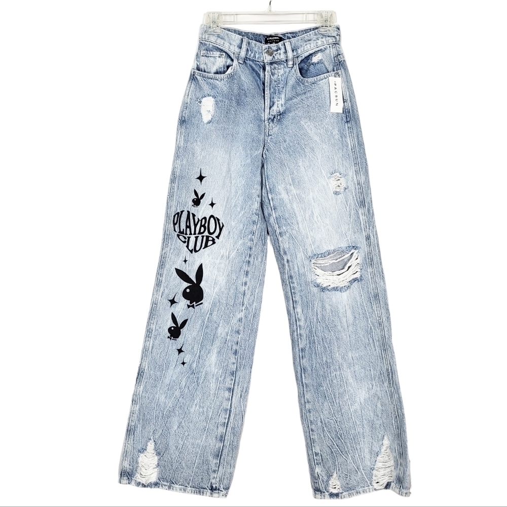 PLAYBOY By PacSun Eco Super Distressed High Waisted Baggy Jeans NWT